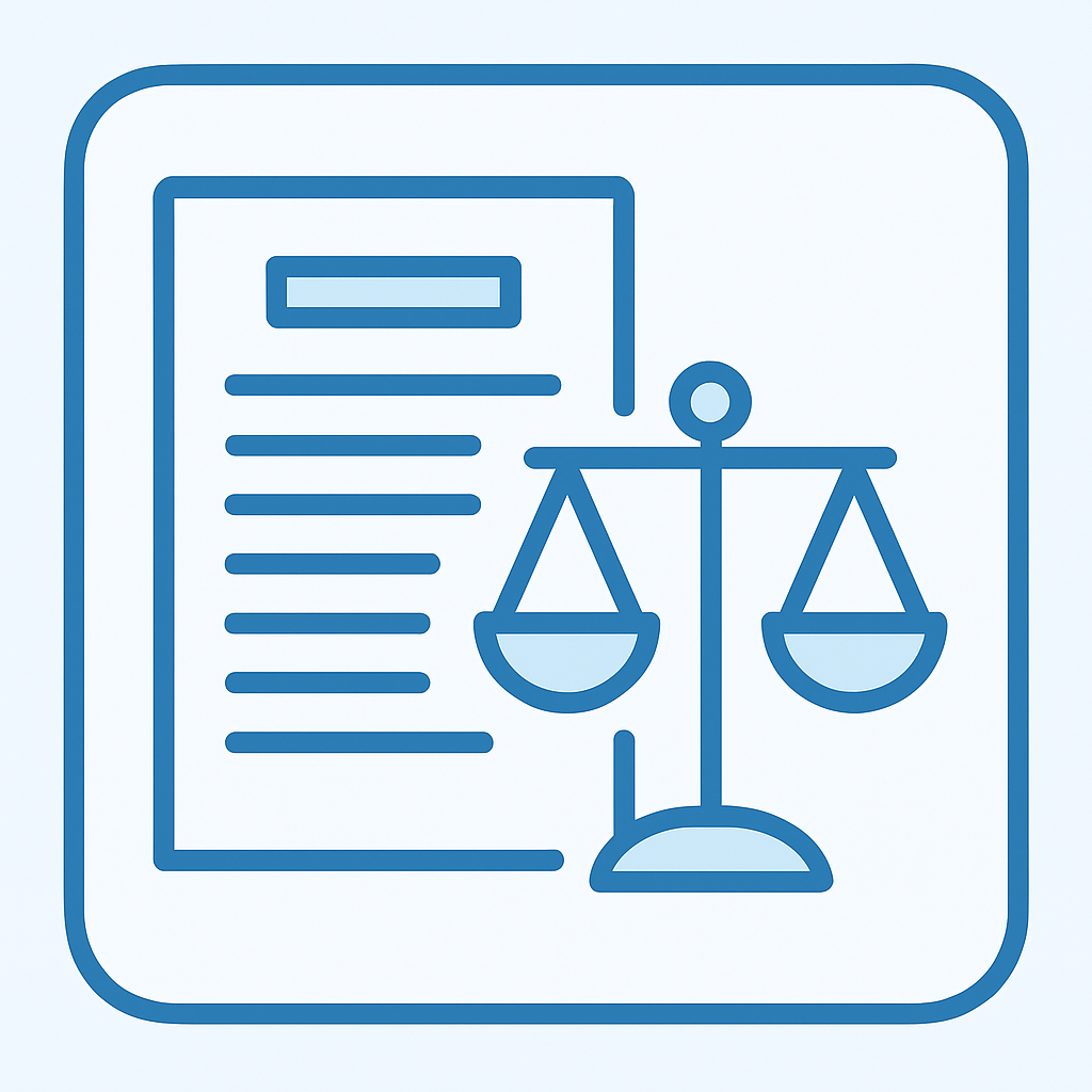 Dokument und Waage als Symbol für rechtliche Hinweise